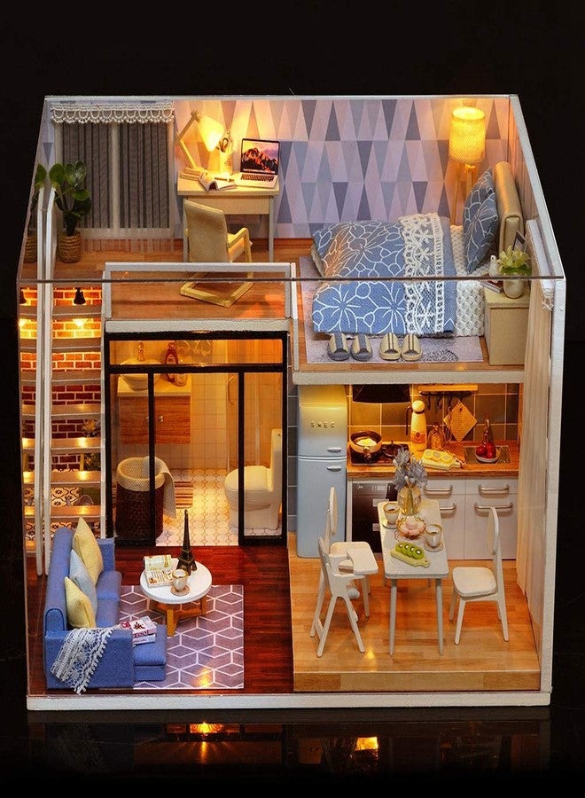 CHEOTIME DIY Miniature Dollhouse Kit with Furniture, DIY LED Wooden Kit Plus Dust Proof and Music Movement, Mini Wooden Doll House Creative Room for Valentine's Day Gift - Image 3
